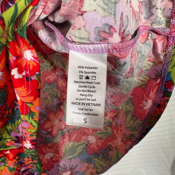 LuLaRoe RANDY Hawaiian Hibiscus Flower Purple Gray Raglan Tee Shirt SMALL S - Picture 4 of 6